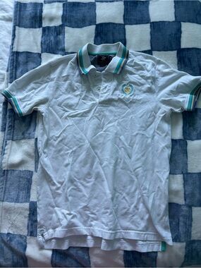 Beverly Hills Polo Club White Polo with Green & Blue Trim and Crest